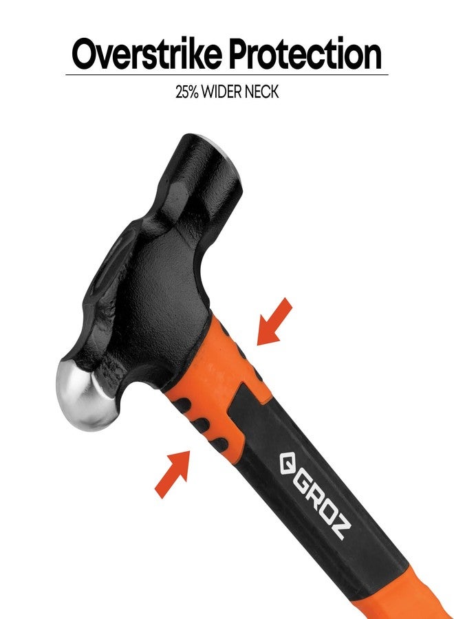 Groz Ball Pein Hammer, 226 gms 12" Fibreglass Handle with Overstrike Protection | 25% Wider Neck | Ball Pein Hammer for Bending, Shaping, Nailing | BPFG/8/12 (226 gms | 12" Handle) - Image 4